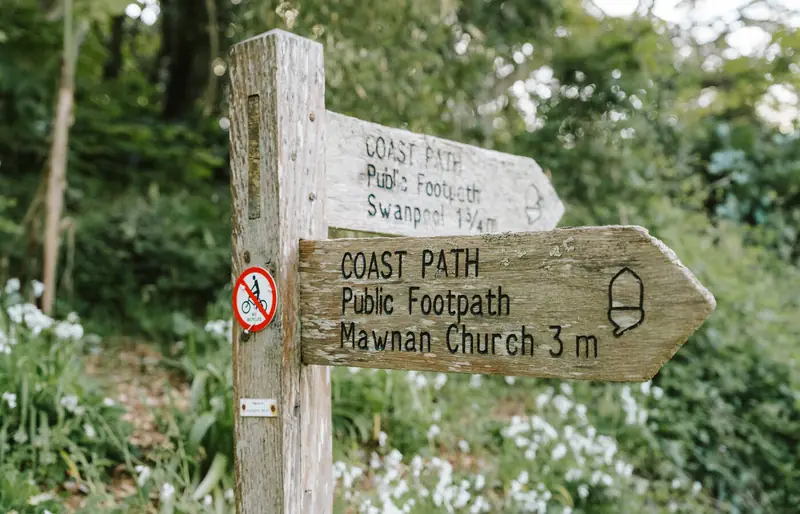Coast path signpost to Swanpool and Mawnan Church