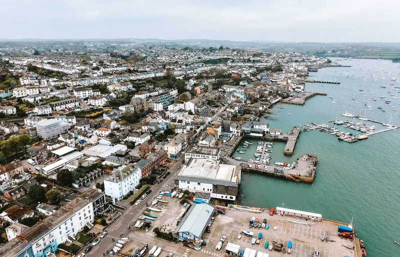 Aerial view of Falmouth and its harbour