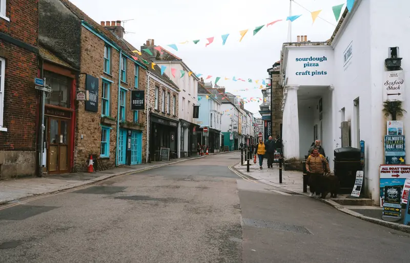 Falmouth high street with bunting