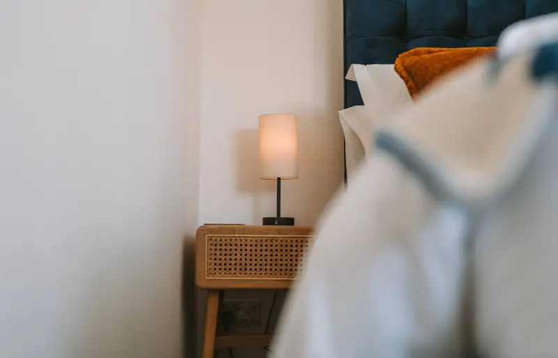 Bedside lamp and table