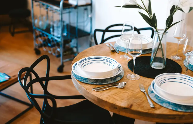 Dining table laid for two