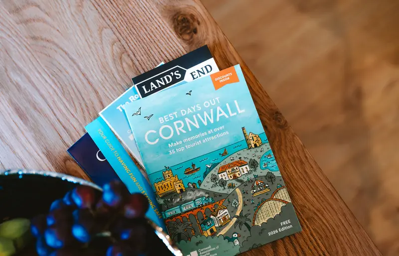 Cornwall guidebooks on the dining table